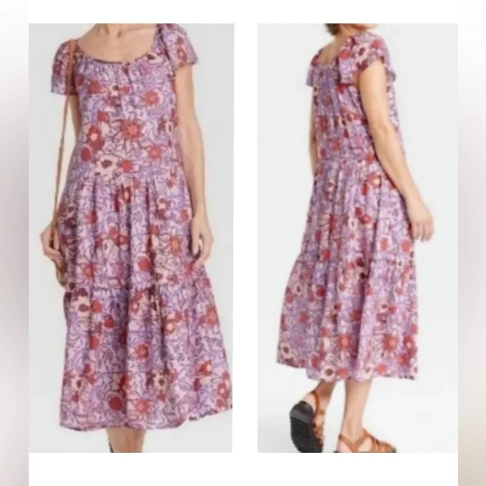 Like New Knox Rose Pink & Red ruffle boho flutter sleeve maxi … - Picture 1 of 5